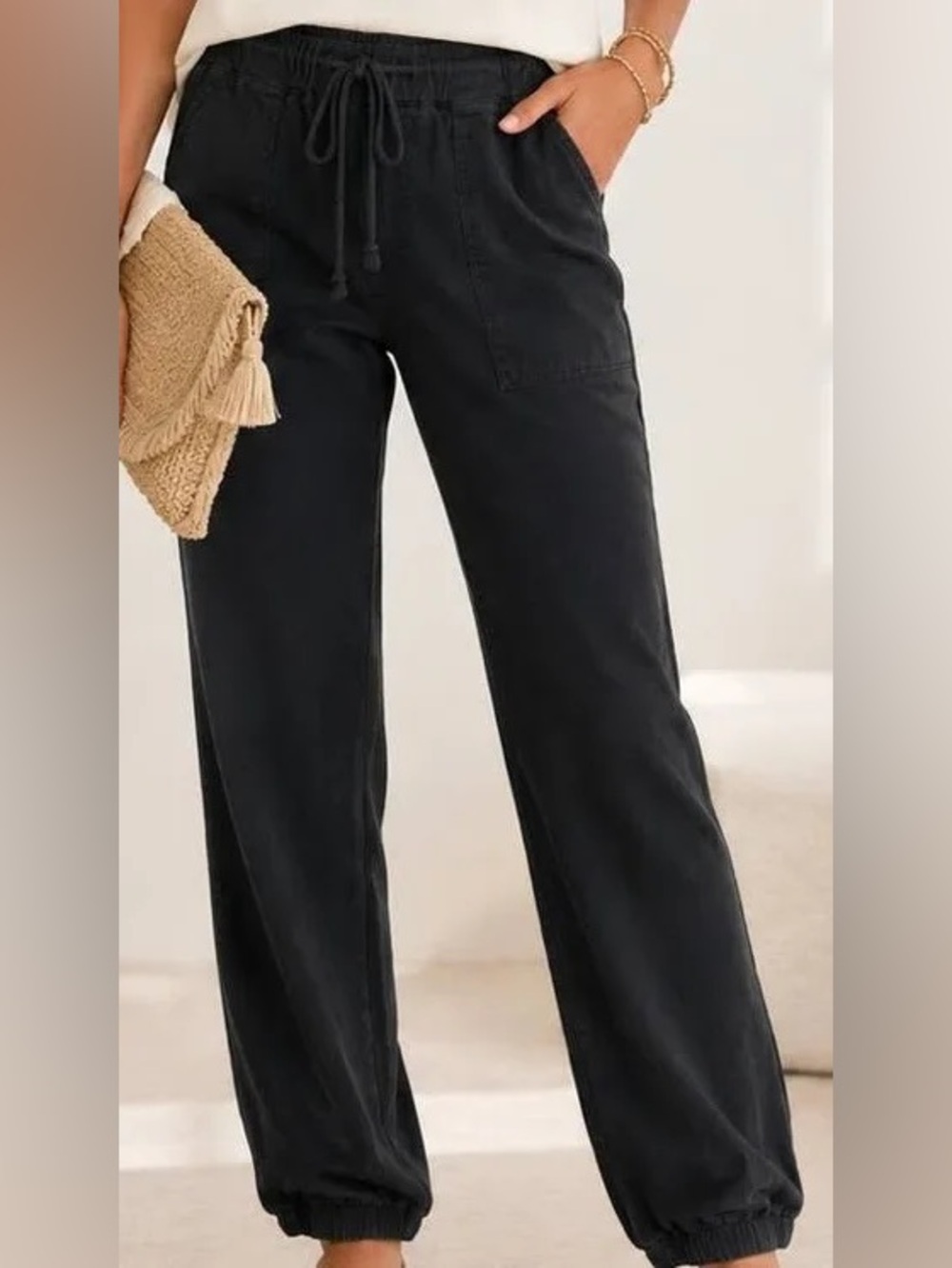 Bella Dahl Black Wide-Leg Drawstring Jogger Pants